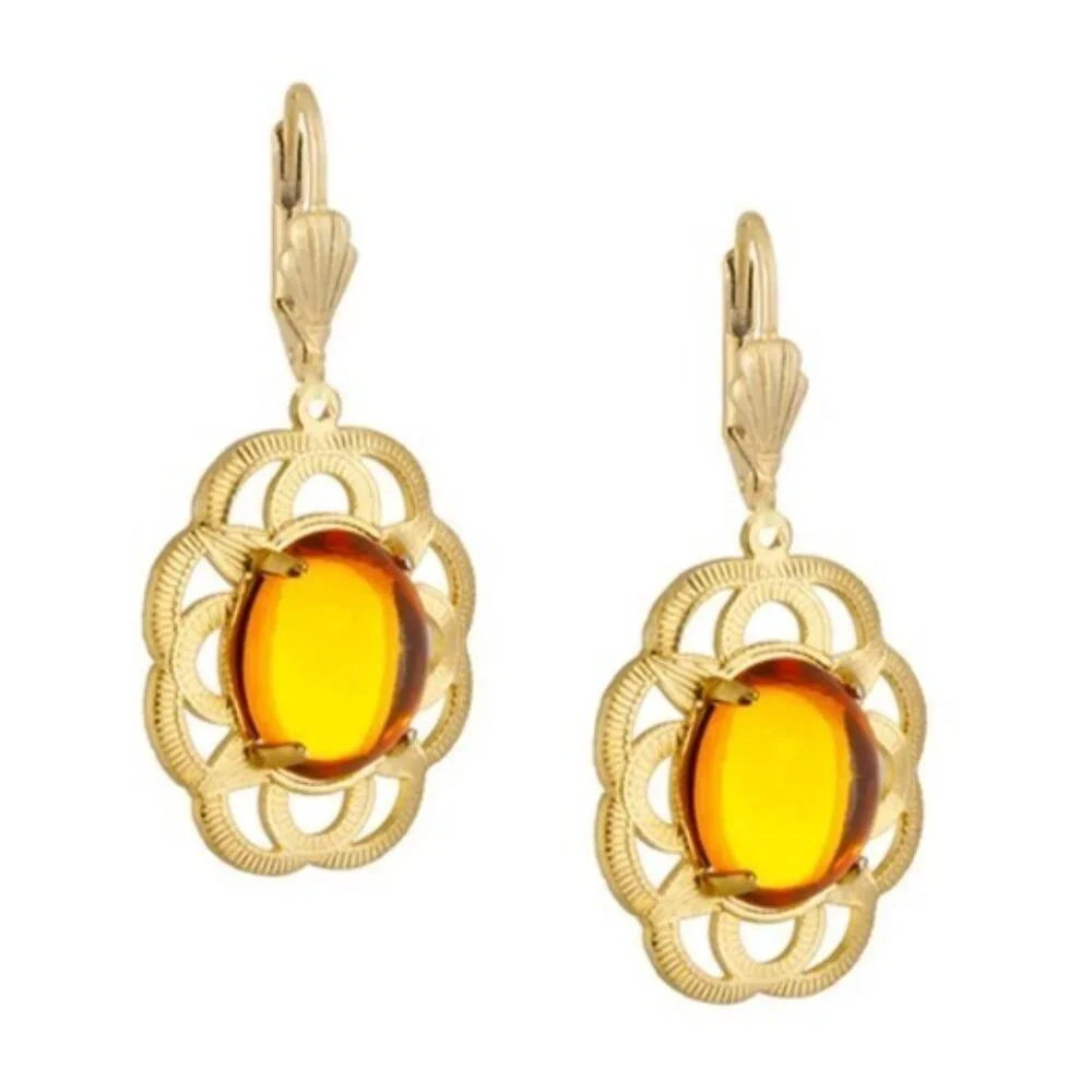 Alzerina Magnolia Earrings Topaz 24kt Gold‎ Plated Filigree Drop Earrings Alzi